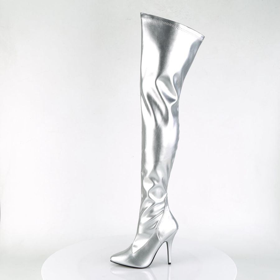 Women's Pleaser Seduce-3000 Thigh High Boots Silver | 318KZRXTO