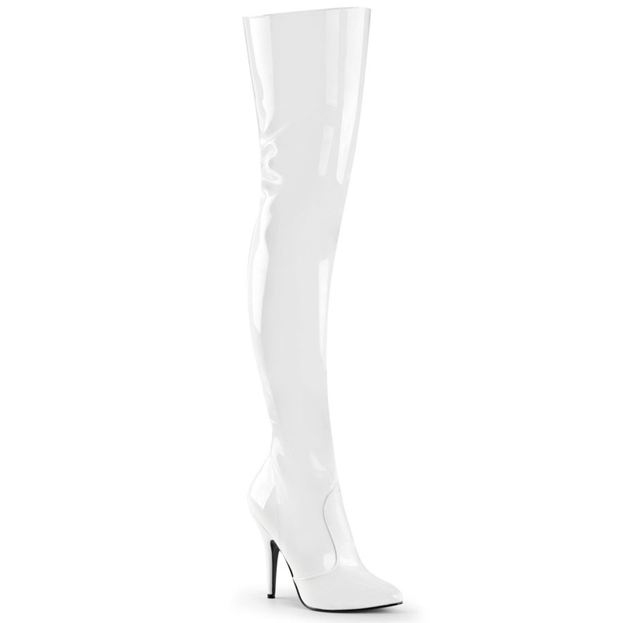 Women\'s Pleaser Seduce-3010 Thigh High Boots White | 160TVQULB