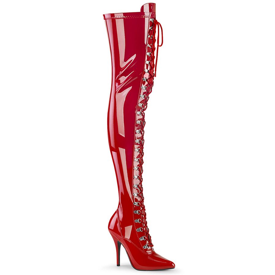 Women\'s Pleaser Seduce-3024 Thigh High Boots Red | 481CLHYRM