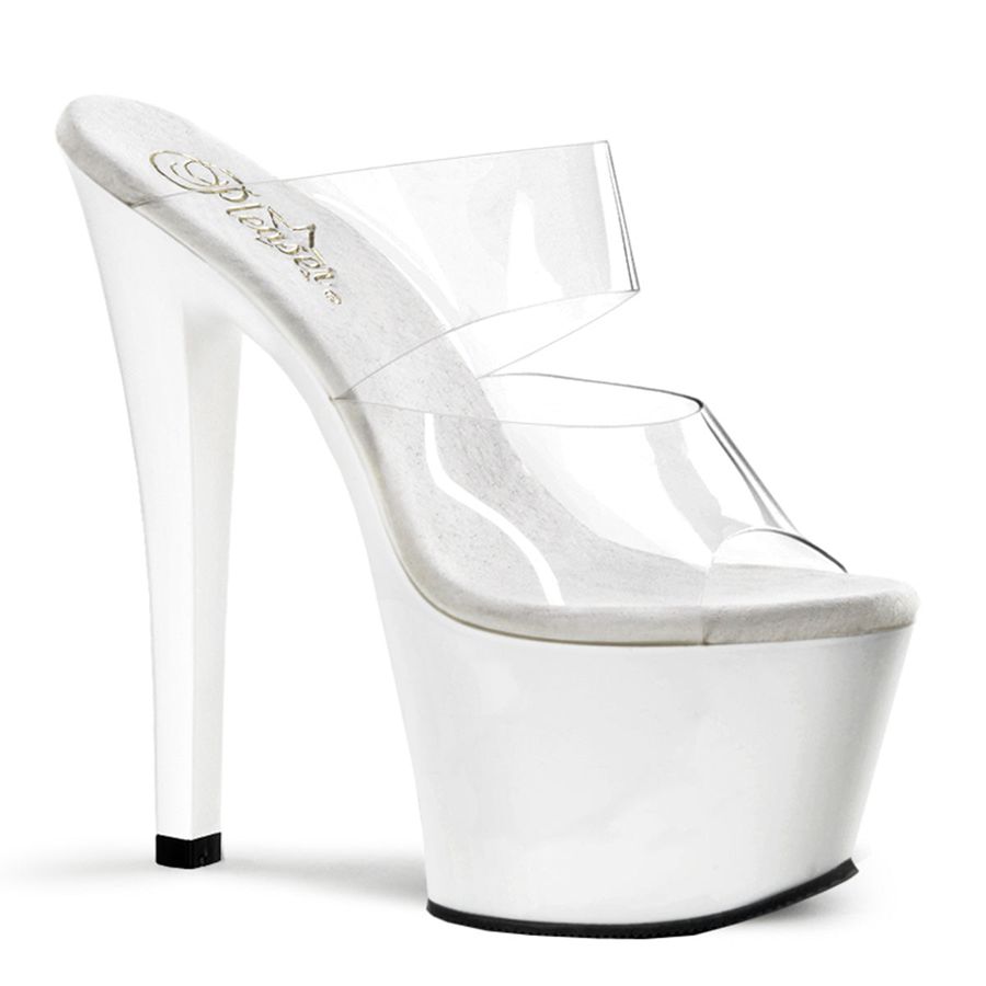 Women\'s Pleaser Sky-302 Platform Sandals White | 243JBPVCY