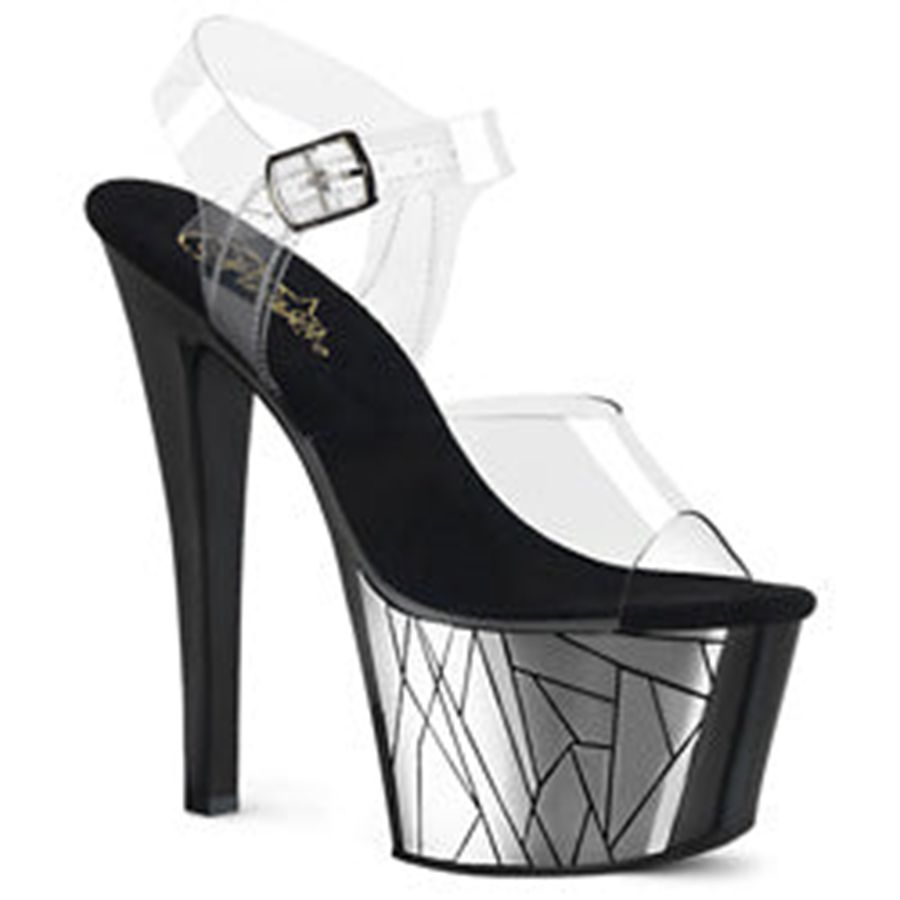 Women's Pleaser Sky-308CP-3 Ankle Strap Sandals Black | 803XOPKHR