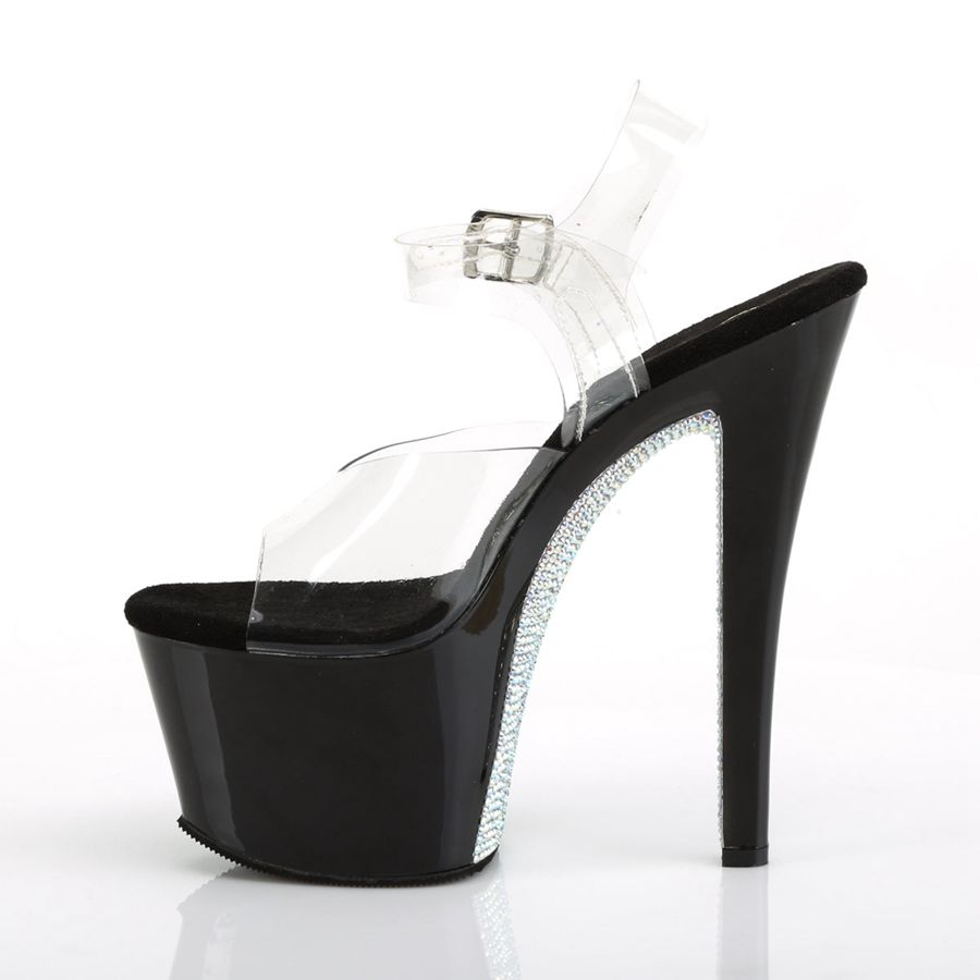 Women's Pleaser Sky-308CRS Ankle Strap Sandals Black | 340KLYSFJ