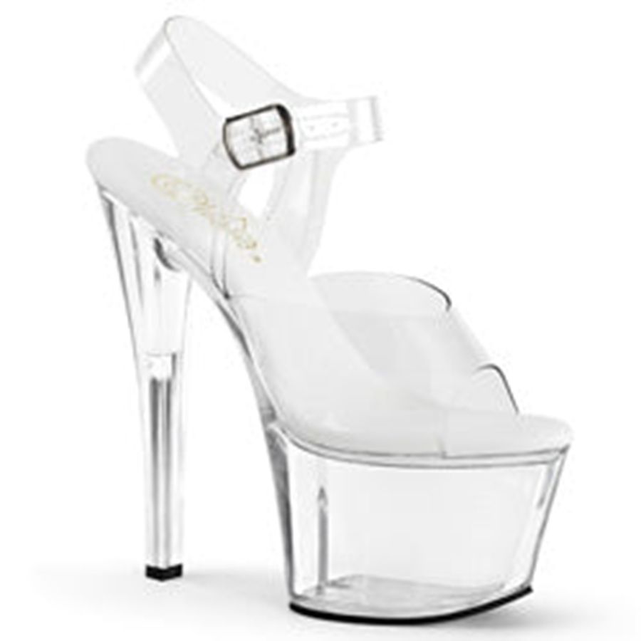 Women's Pleaser Sky-308VL Ankle Strap Sandals Clear | 392ULGZBW