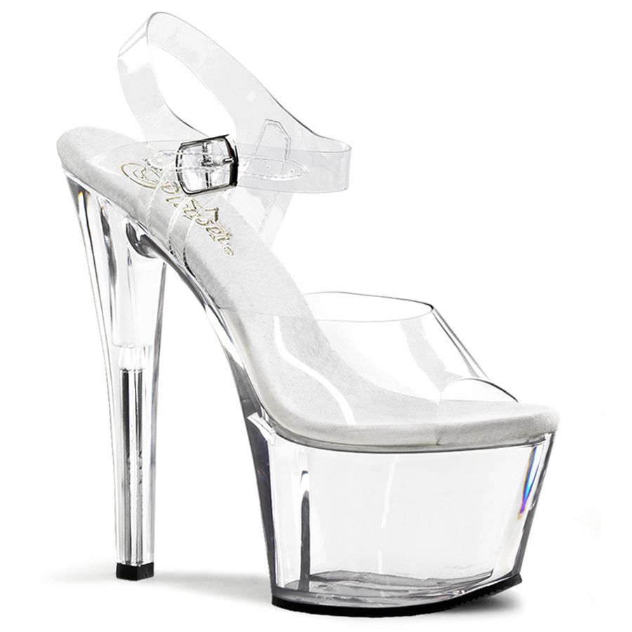 Women\'s Pleaser Sky-308 Ankle Strap Sandals Clear | 476PZVXTW