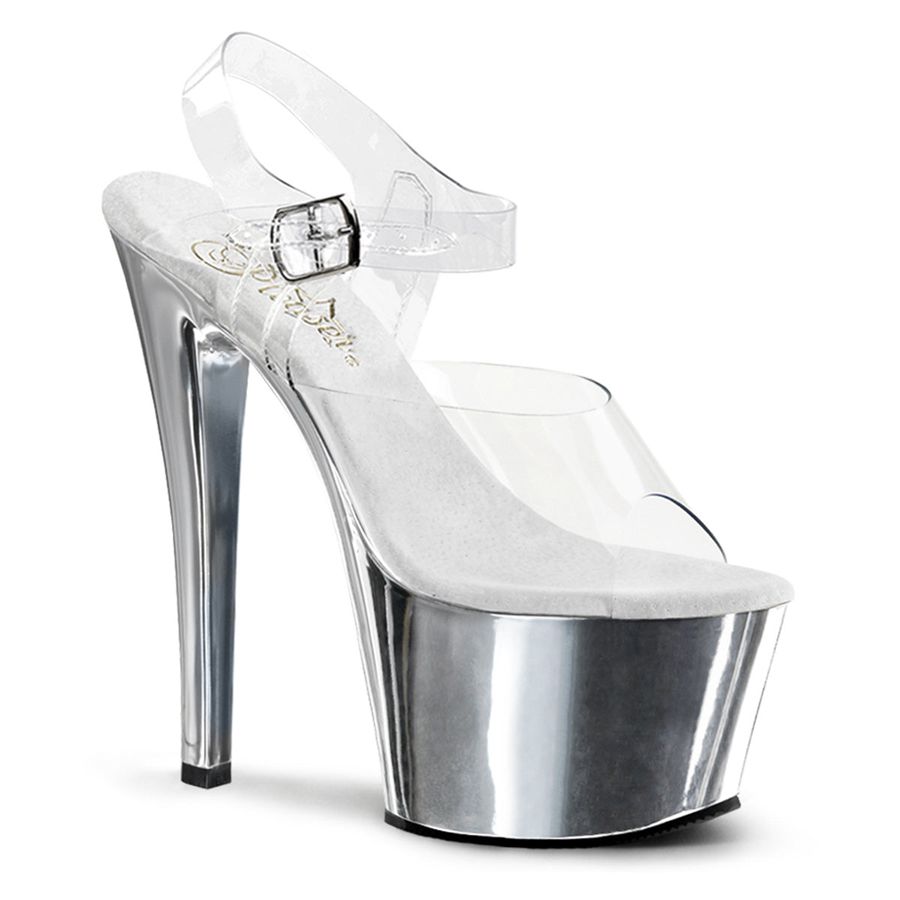 Women\'s Pleaser Sky-308 Ankle Strap Sandals Silver | 583LBRFWH