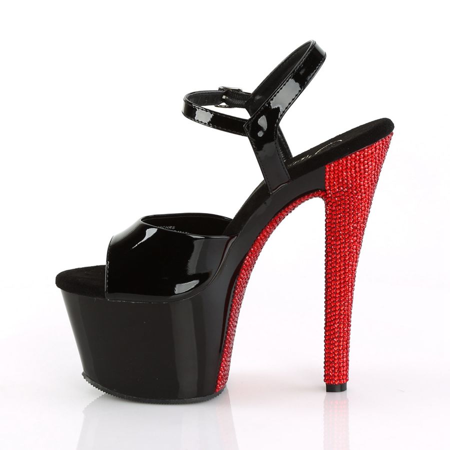 Women's Pleaser Sky-309CHRS Ankle Strap Sandals Black Red | 896ZICRQJ