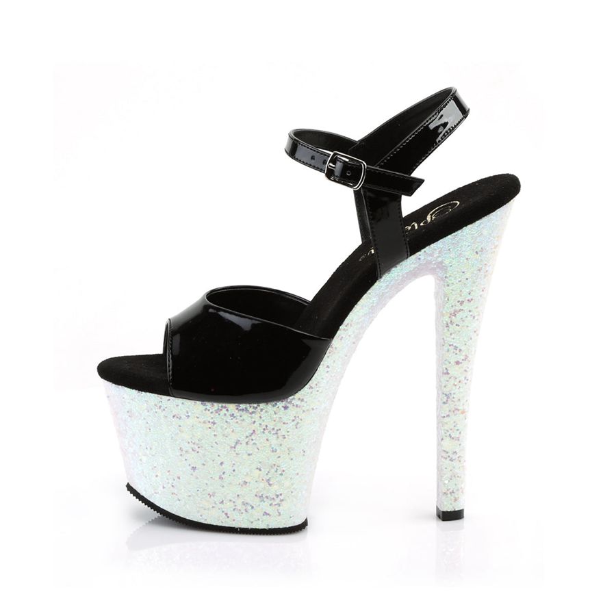 Women's Pleaser Sky-309LG Ankle Strap Sandals Silver | 329KVOIQG