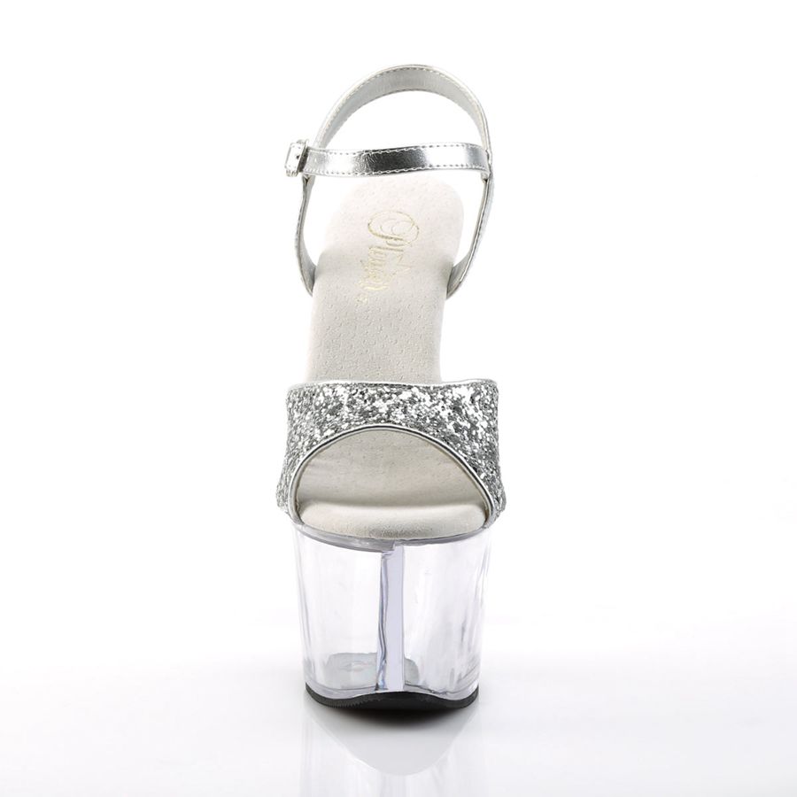 Women's Pleaser Sky-310 Ankle Strap Sandals Silver | 180MSZAQL