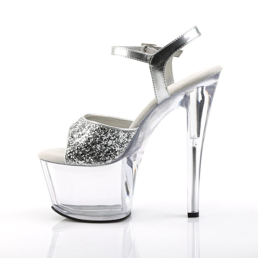 Women's Pleaser Sky-310 Ankle Strap Sandals Silver | 180MSZAQL