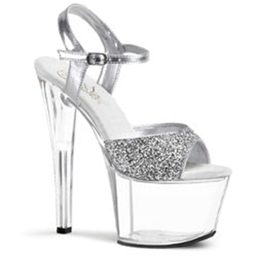 Women's Pleaser Sky-310 Ankle Strap Sandals Silver | 180MSZAQL