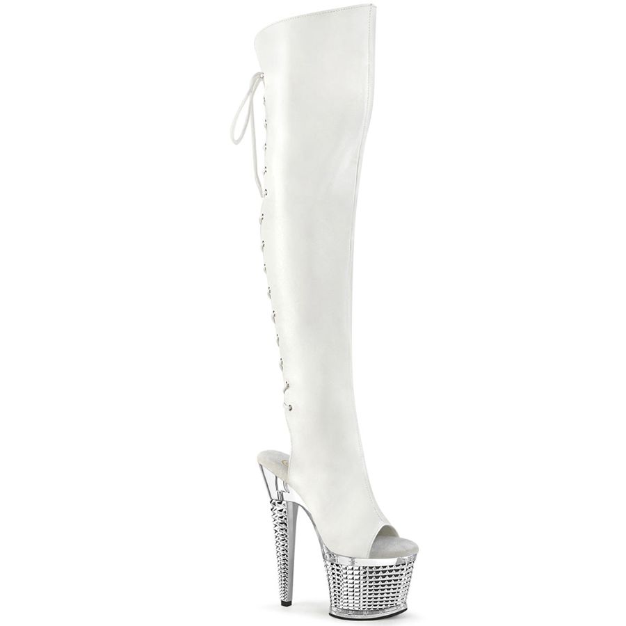 Women\'s Pleaser Spectator-3019 Thigh High Boots White | 219BWLJDY