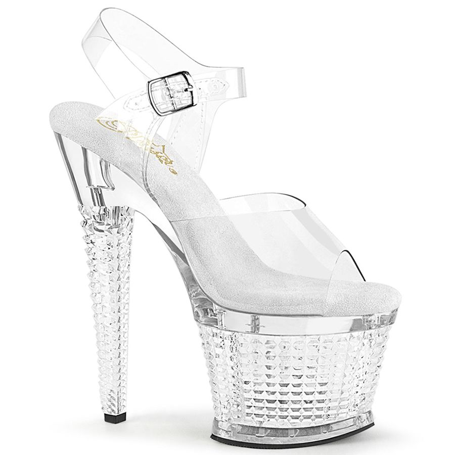 Women\'s Pleaser Spectator-708 Ankle Strap Sandals Clear | 908RAJGTQ