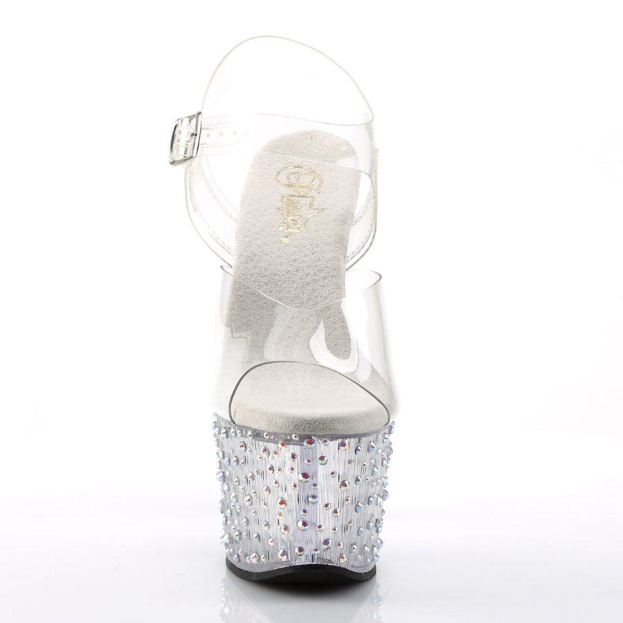 Women's Pleaser Stardance-708 Ankle Strap Sandals Clear | 056MXWLHF