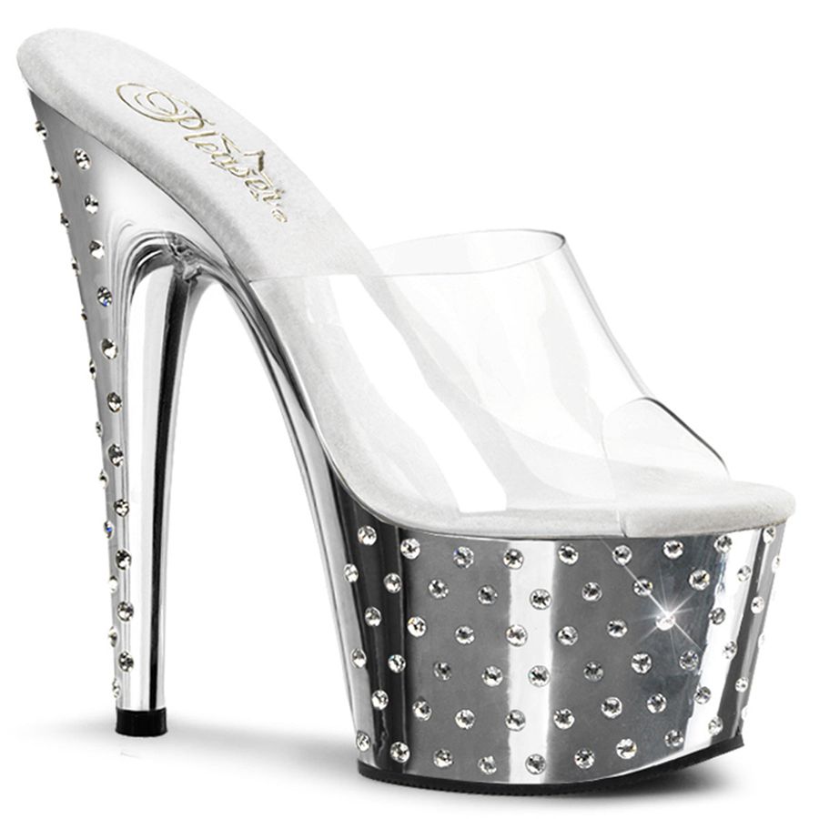 Women\'s Pleaser Stardust-701 Platform Sandals Silver | 971RVSDUW