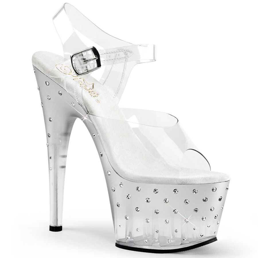 Women\'s Pleaser Stardust-708T Ankle Strap Sandals White | 705BTAJWR