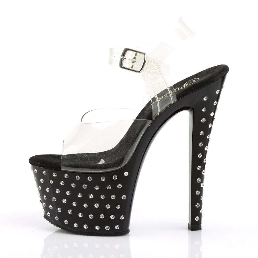 Women's Pleaser Stardust-708 Ankle Strap Sandals Black | 120KPGLNT