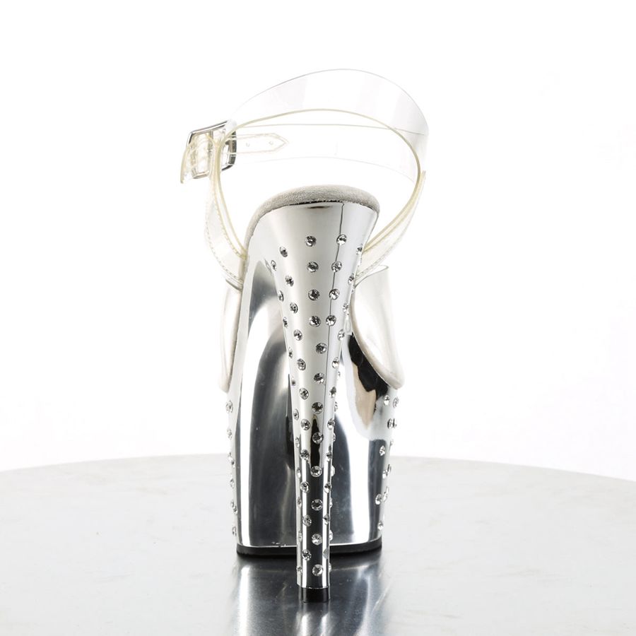 Women's Pleaser Stardust-708 Ankle Strap Sandals Silver | 396JRDYWU