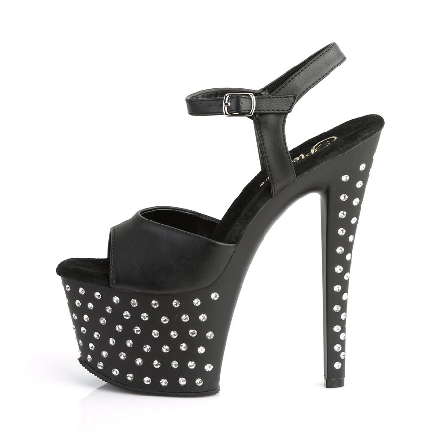 Women's Pleaser Stardust-709 Ankle Strap Sandals Black | 715LHOPNG