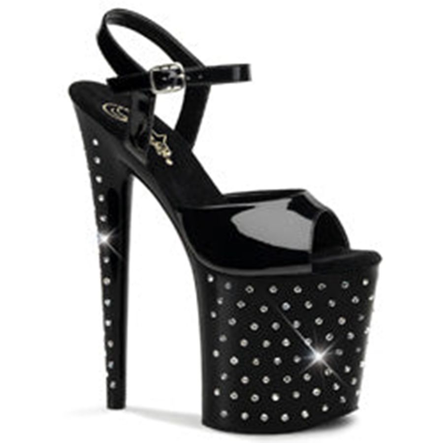 Women's Pleaser Stardust-809 Ankle Strap Sandals Black | 597MAJRSQ