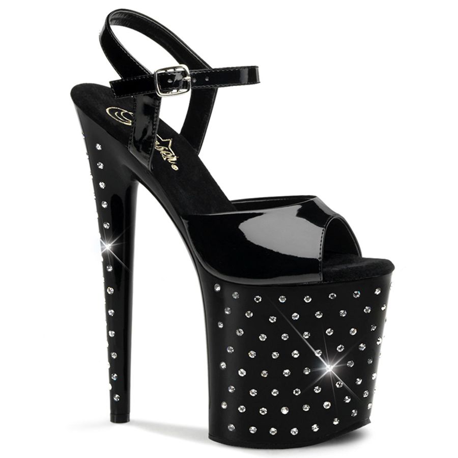 Women\'s Pleaser Stardust-809 Ankle Strap Sandals Black | 597MAJRSQ