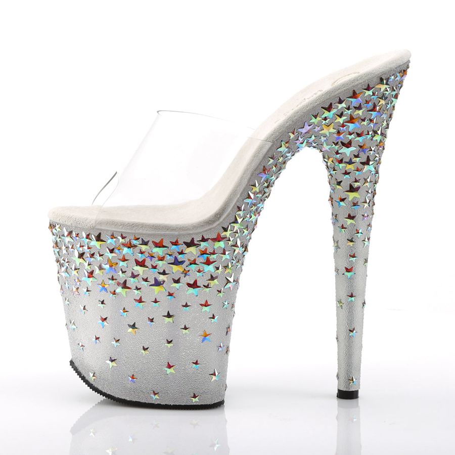 Women's Pleaser Starsplash-801 Platform Sandals White | 673MKHNDI