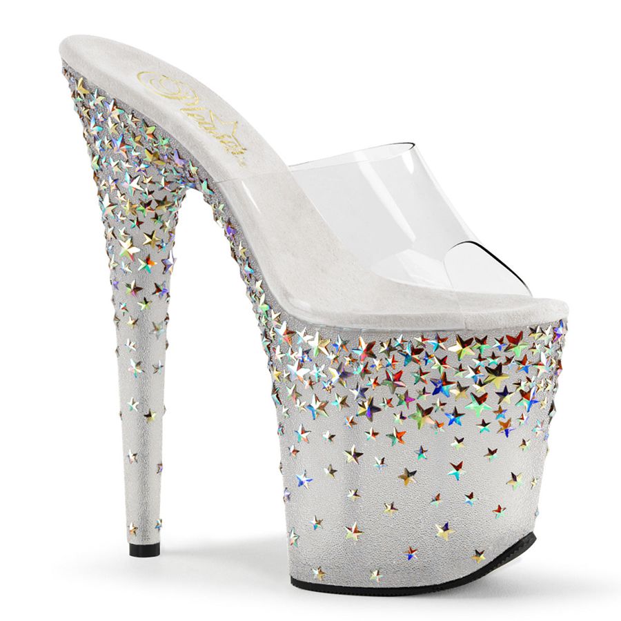 Women\'s Pleaser Starsplash-801 Platform Sandals White | 673MKHNDI