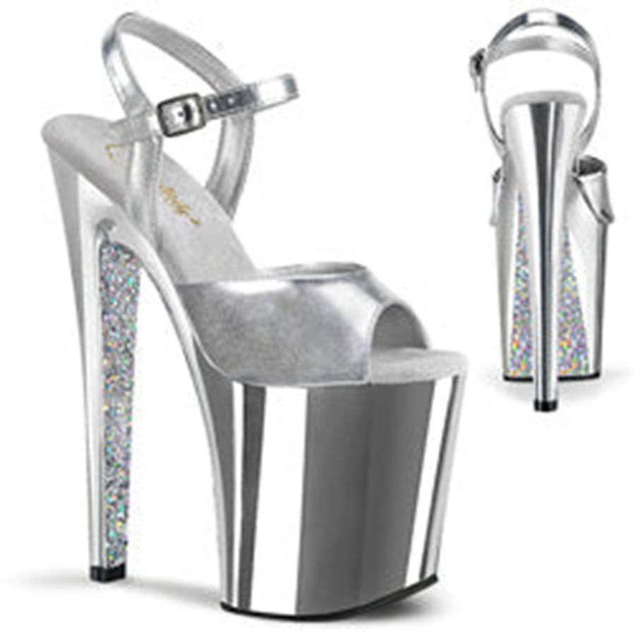 Women\'s Pleaser Xtreme-809TTG Ankle Strap Sandals Silver | 864PFJWLS