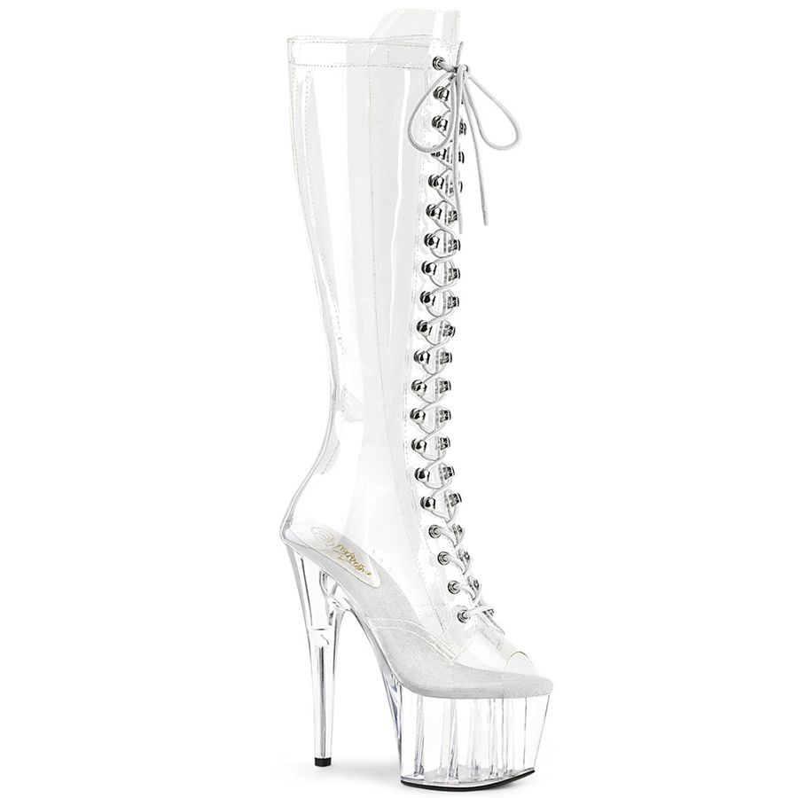 Women's Pleaser Adore-2021C Knee High Boots Clear | 850UPDTAO