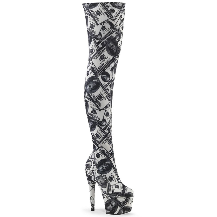 Women's Pleaser Adore-3000DP Thigh High Boots White Black | 285IWHUAQ