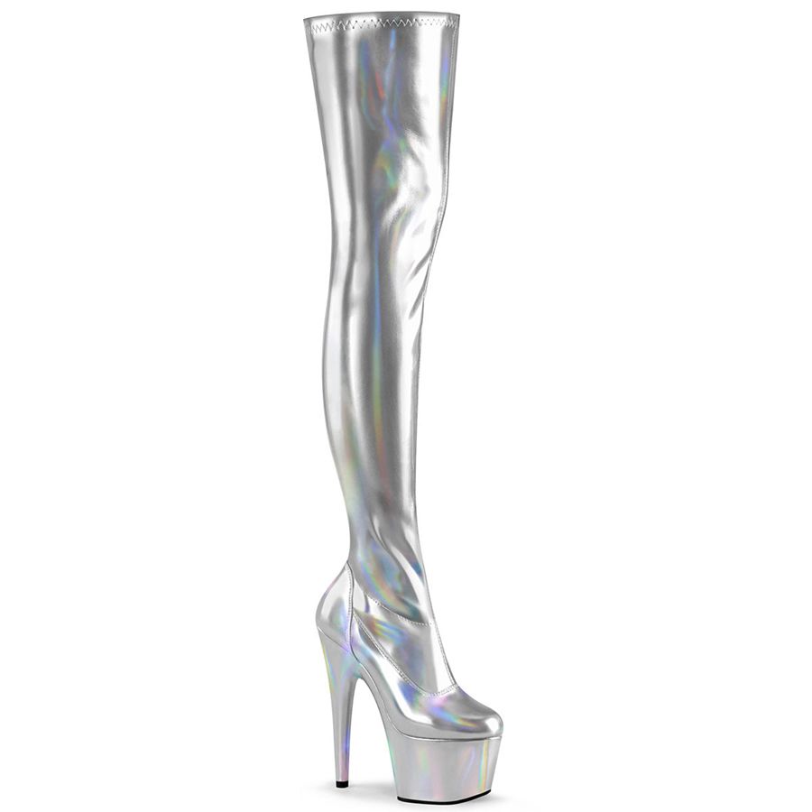 Women's Pleaser Adore-3000HWR Thigh High Boots Silver | 738RLZHUJ