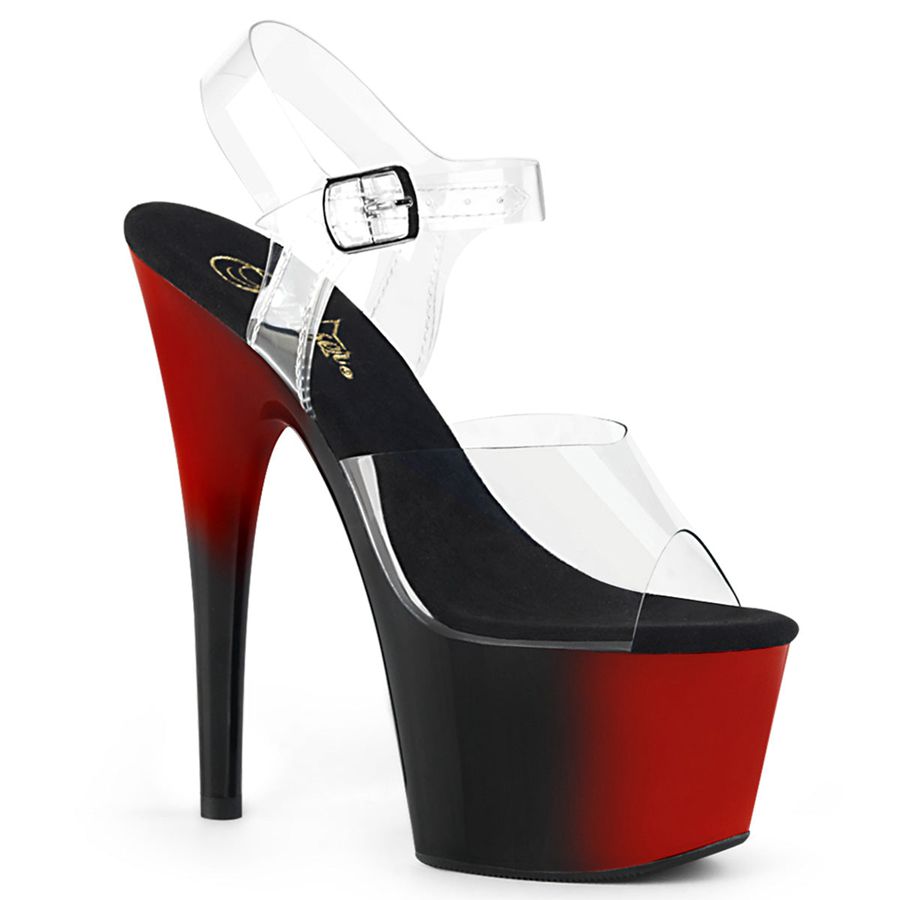 Women's Pleaser Adore-708BR Ankle Strap Sandals Red Black | 793OQTDCL