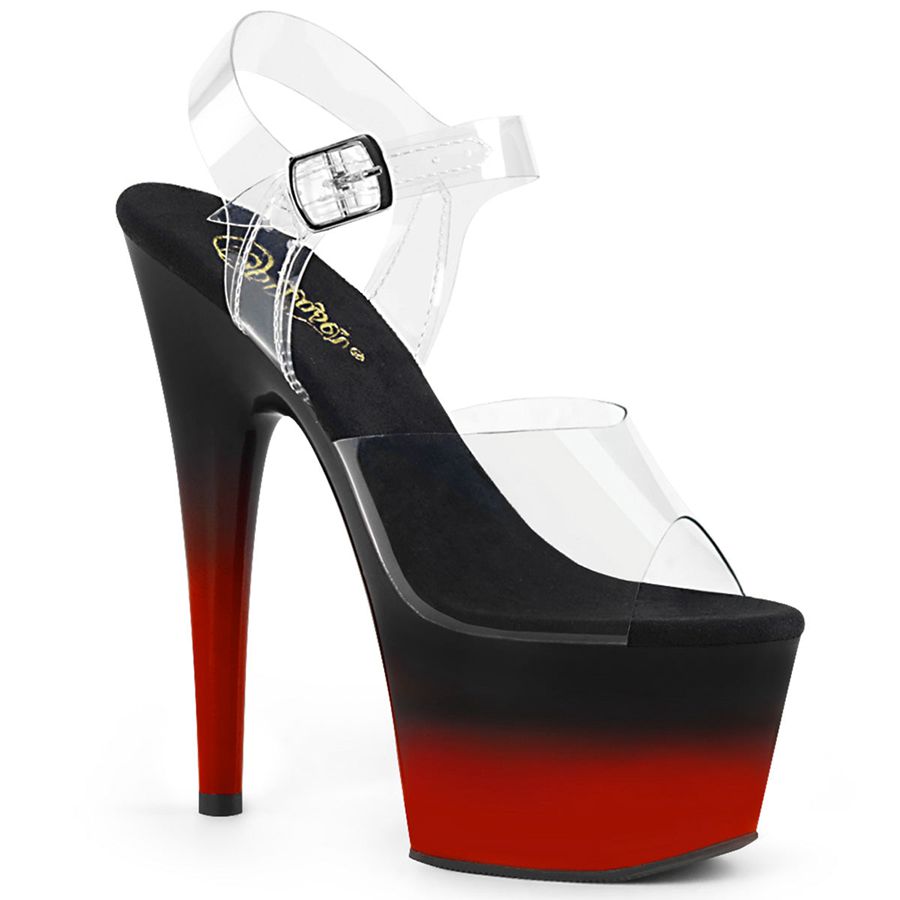 Women's Pleaser Adore-708BR-H Ankle Strap Sandals Red Black | 031GZJXTM