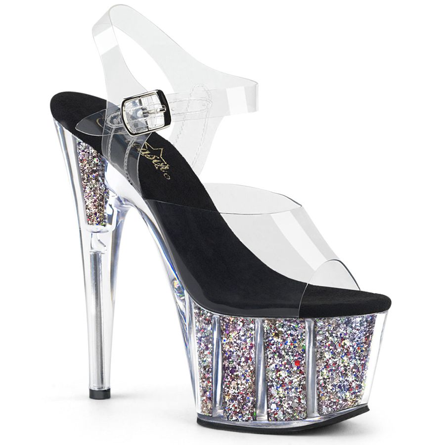 Women's Pleaser Adore-708CG Ankle Strap Sandals Silver | 147BJFZAD