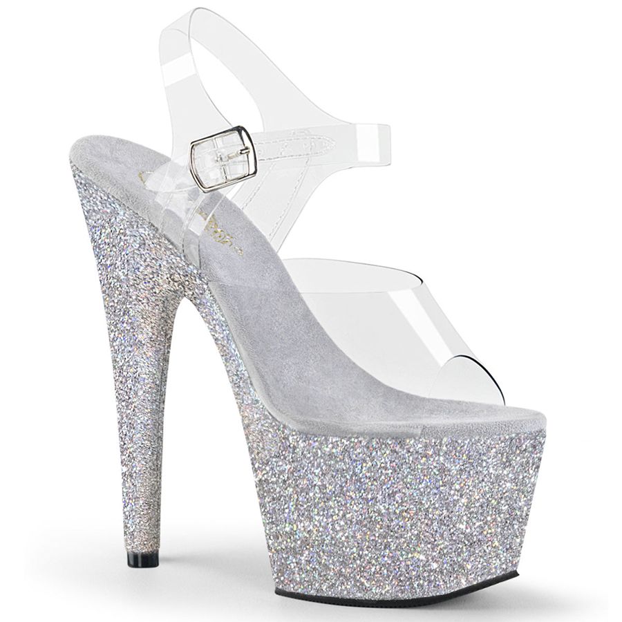 Women's Pleaser Adore-708HMG Ankle Strap Sandals Silver | 602VQAUFR