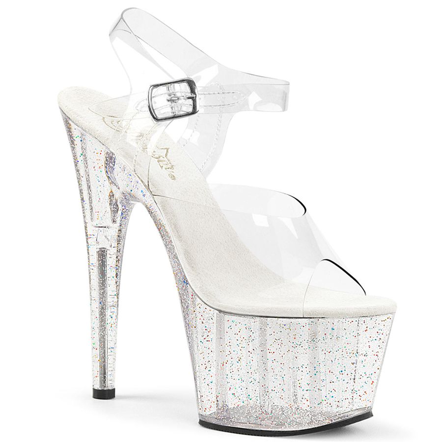 Women's Pleaser Adore-708MG Ankle Strap Sandals White | 437XWSOAP