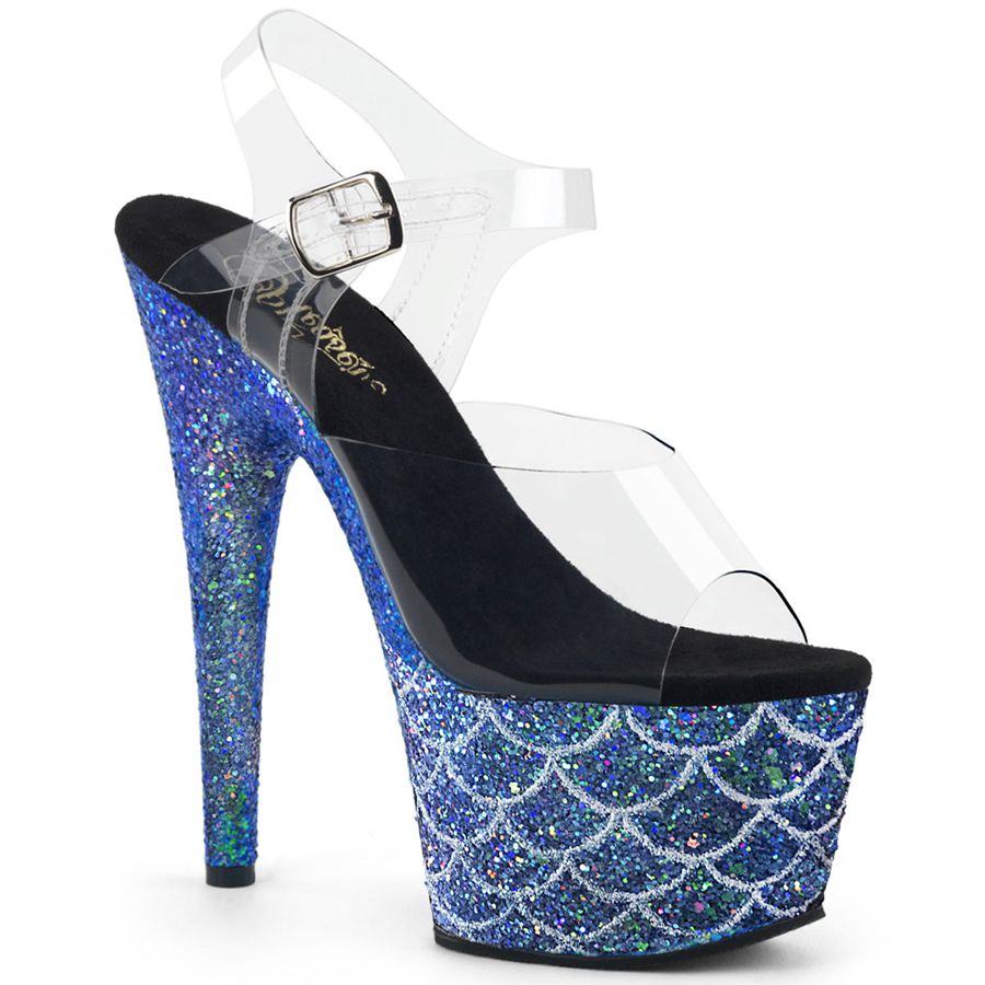 Women's Pleaser Adore-708MSLG Ankle Strap Sandals Blue | 284OEJSKL