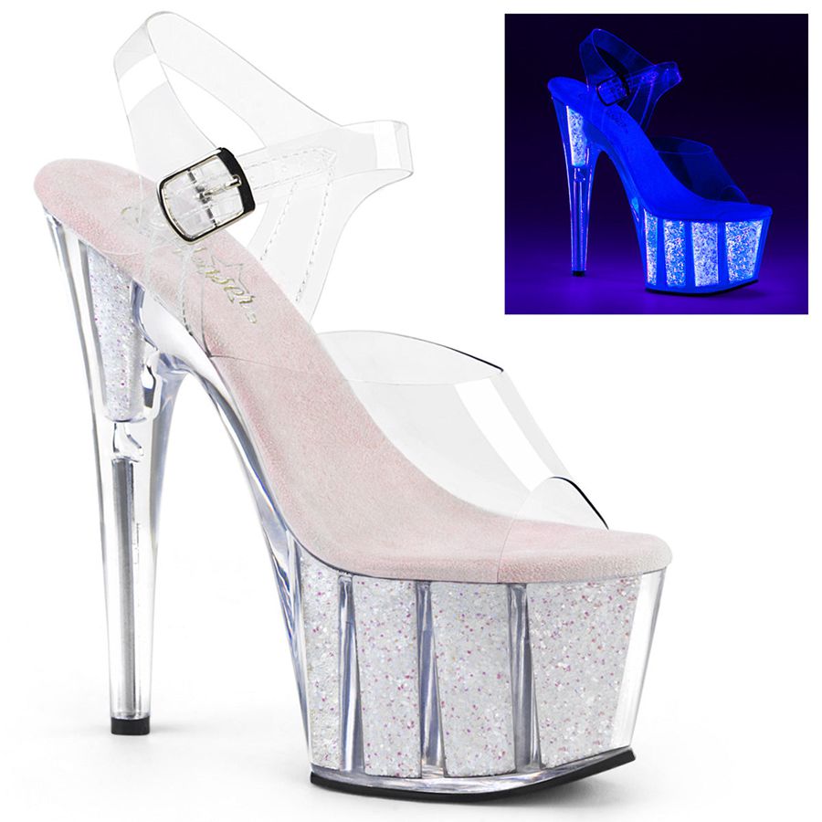 Women's Pleaser Adore-708UVG Ankle Strap Sandals White | 809QPGMXO