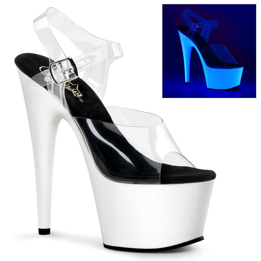 Women's Pleaser Adore-708UV Ankle Strap Sandals White | 012SIDJFN