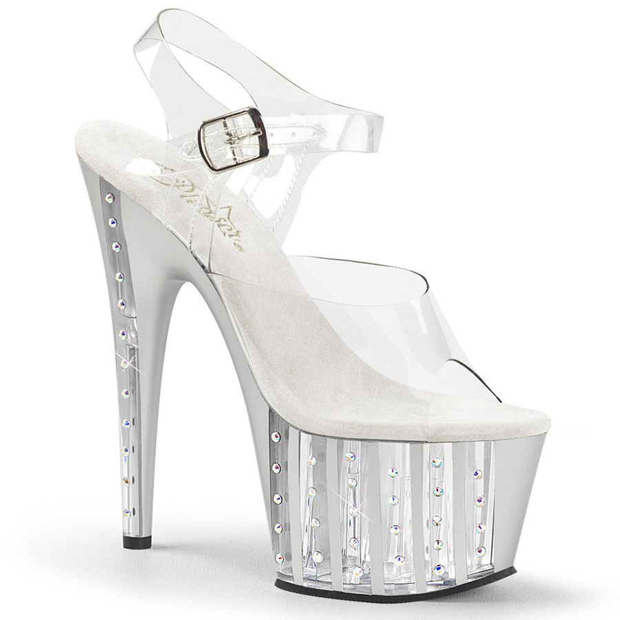 Women's Pleaser Adore-708VLRS Ankle Strap Sandals Silver | 984NWVDTO