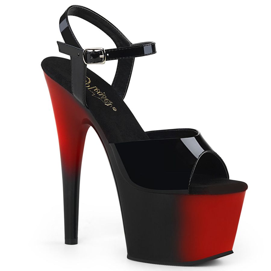 Women's Pleaser Adore-709BR Ankle Strap Sandals Black Red | 906VXSOGD