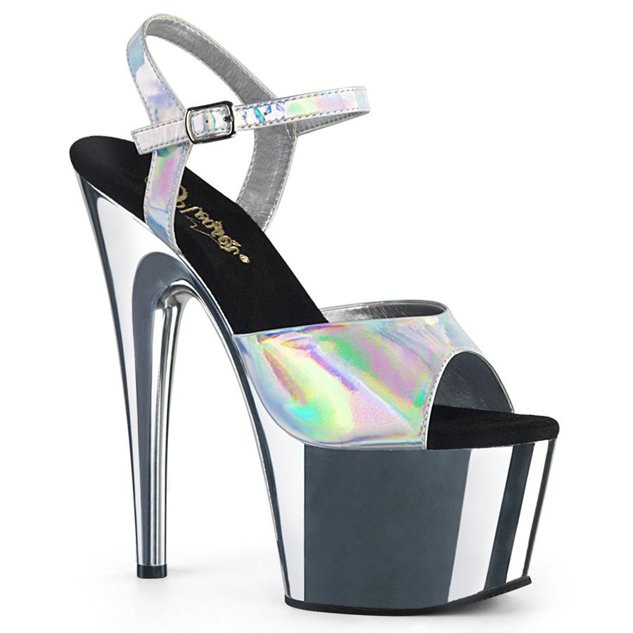 Women's Pleaser Adore-709HGCH Ankle Strap Sandals Silver | 531QYSHZA