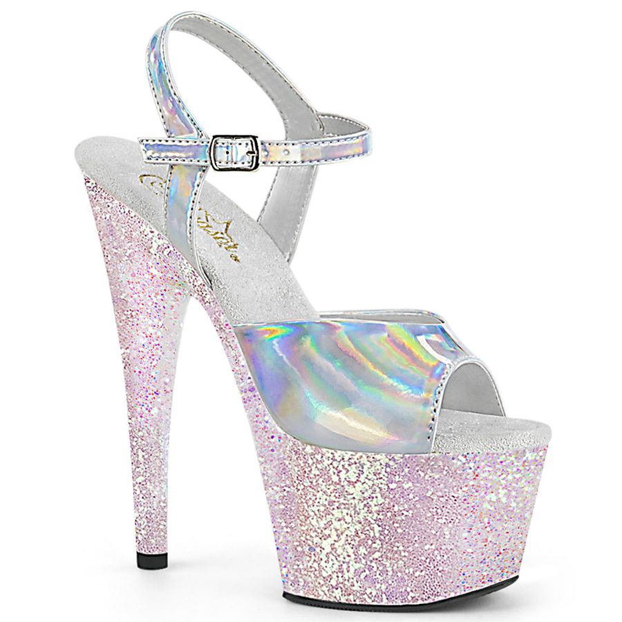 Women's Pleaser Adore-709HGG Ankle Strap Sandals Silver | 397BCDHQE