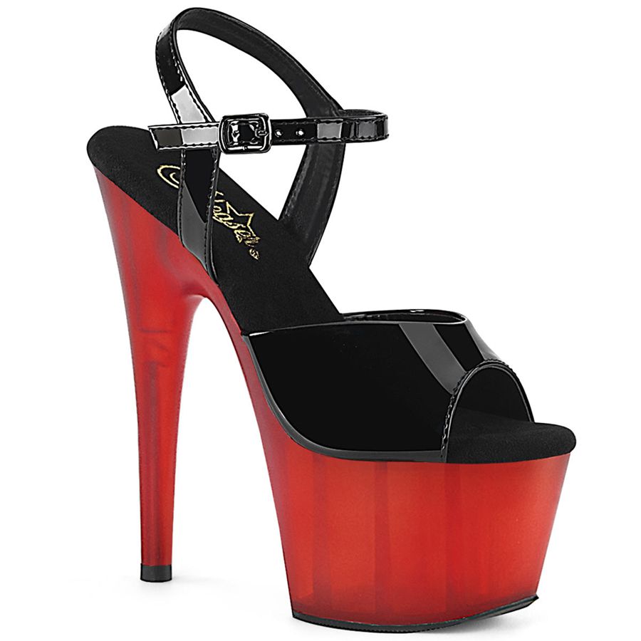 Women's Pleaser Adore-709T Ankle Strap Sandals Black Red | 394NXVFKQ