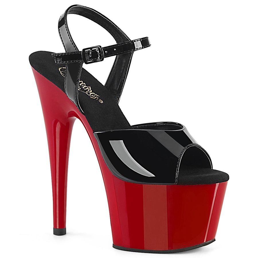 Women's Pleaser Adore-709 Ankle Strap Sandals Black Red | 214ACQJBI