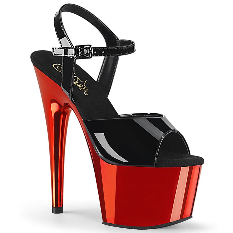 Women's Pleaser Adore-709 Ankle Strap Sandals Black Red | 317MWJYNK