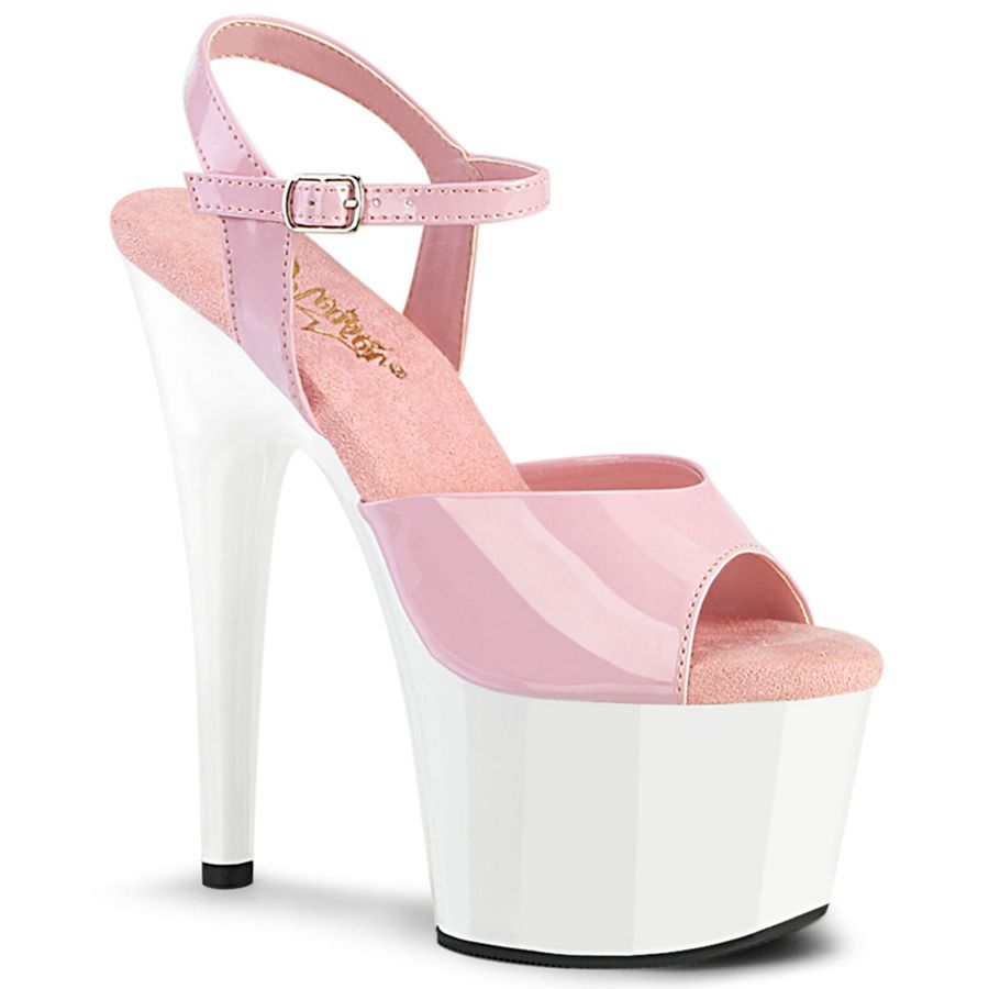 Women's Pleaser Adore-709 Ankle Strap Sandals Pink White | 379UNBMHA