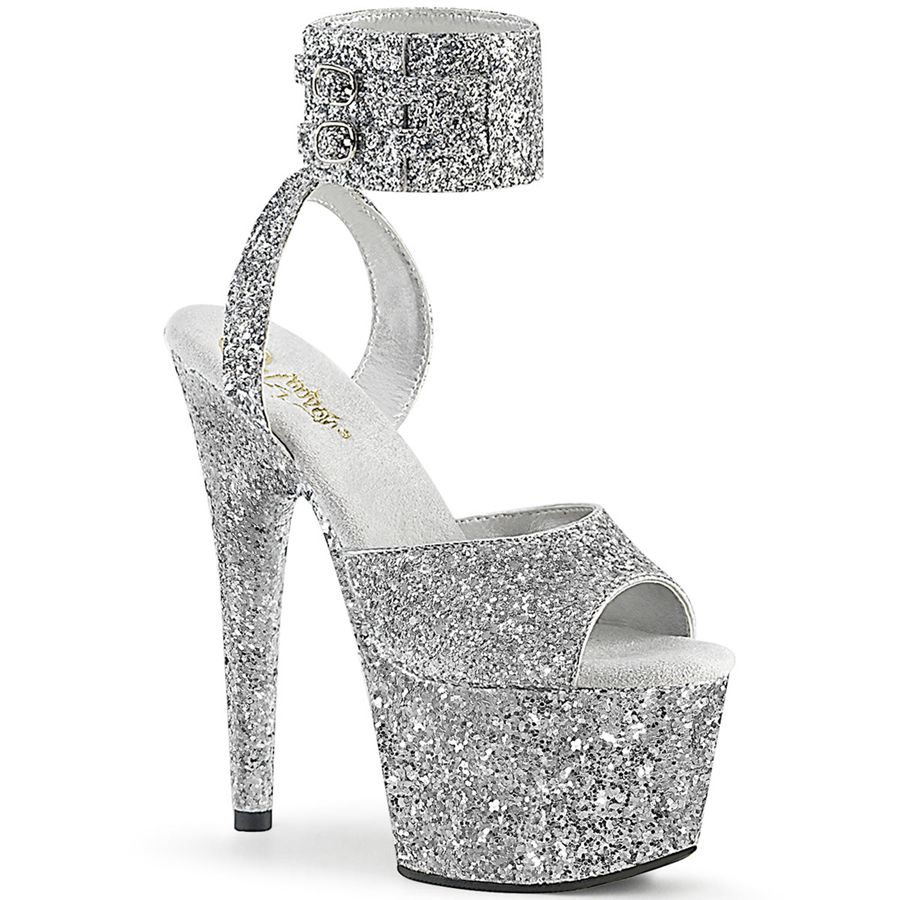 Women's Pleaser Adore-791LG Ankle Strap Sandals Silver | 406UCALBQ