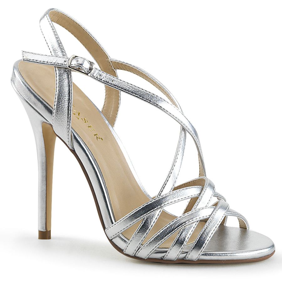 Women's Pleaser Amuse-13 Ankle Strap Sandals Silver | 729WSEMTI