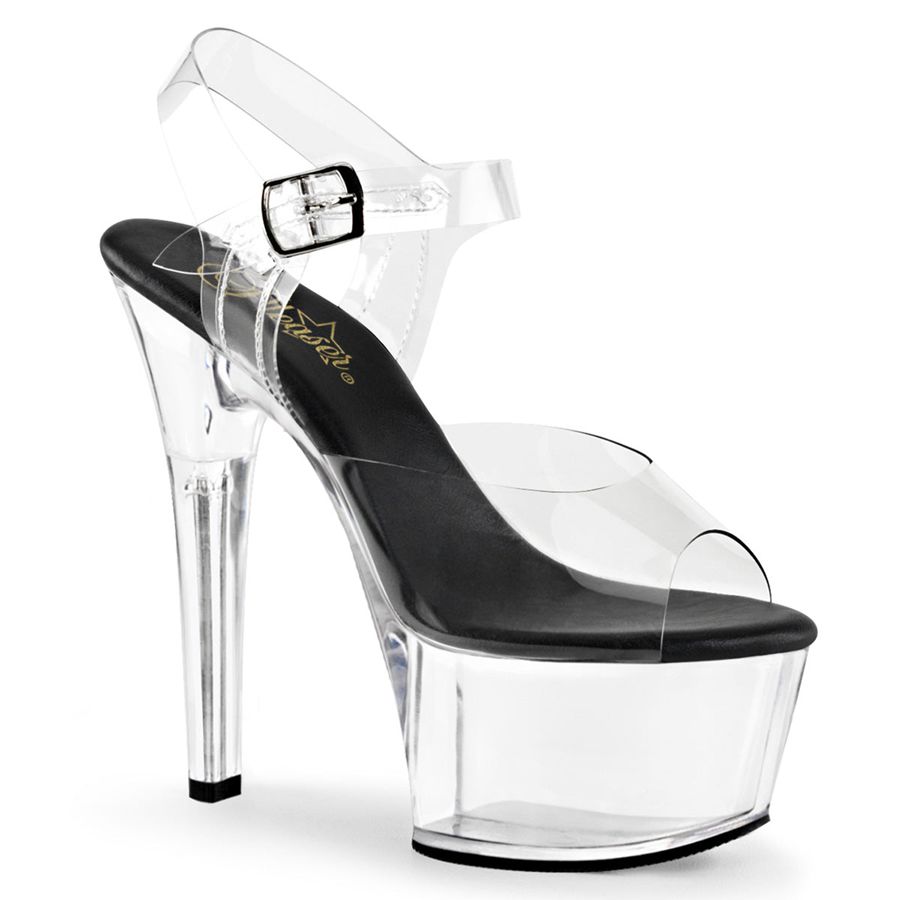 Women's Pleaser Aspire-608 Ankle Strap Sandals Clear | 213BKHYSU