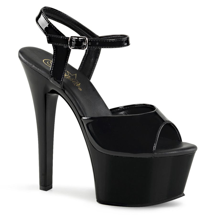 Women's Pleaser Aspire-609 Ankle Strap Sandals Black | 281CKBLJQ